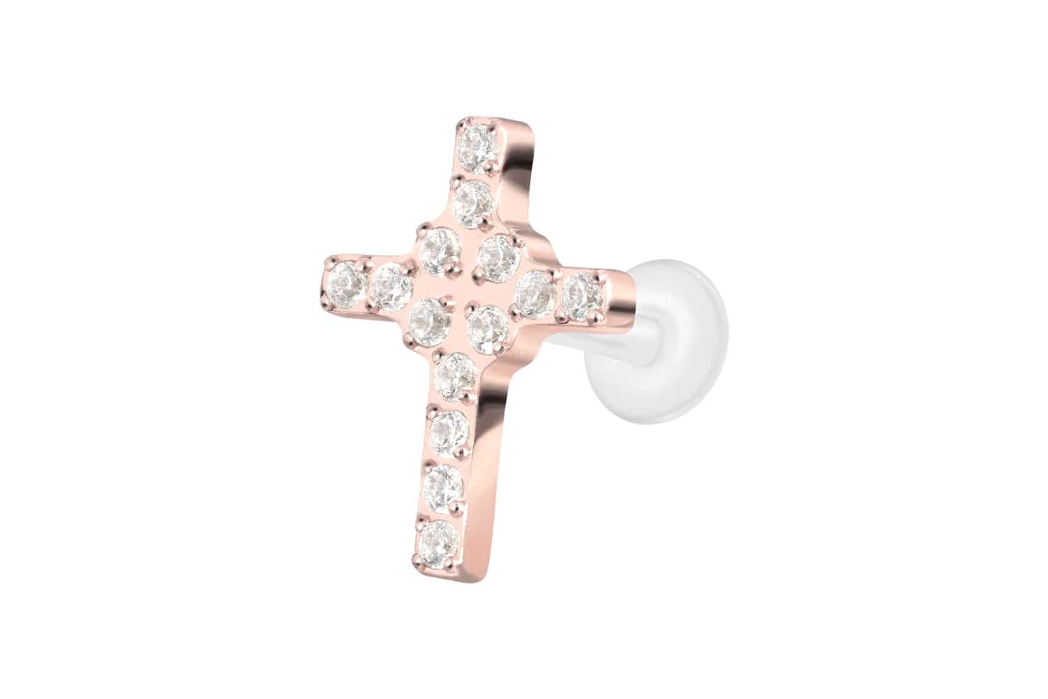 PTFE Labret Piercing mit Innengewinde + Titan-Aufsatz KRISTALLKREUZ